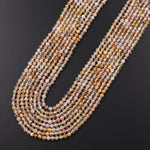 Faceted Natural Titanium Golden Rutile Quartz  3mm Round Beads 15.5" Strand