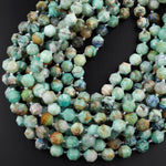 Rare Natural Chrysocolla Azurite 12mm Beads Faceted Energy Prism Double Terminated Point Cut 15.5" Strand