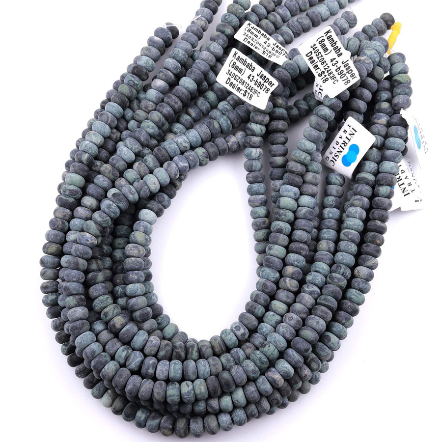 Matte Kambaba Jasper 6mm 8mm Rondelle Beads Aka Green Camouflage Jasper 15.5" Strand