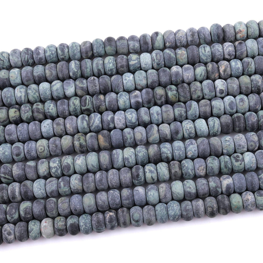 Matte Kambaba Jasper 6mm 8mm Rondelle Beads Aka Green Camouflage Jasper 15.5" Strand