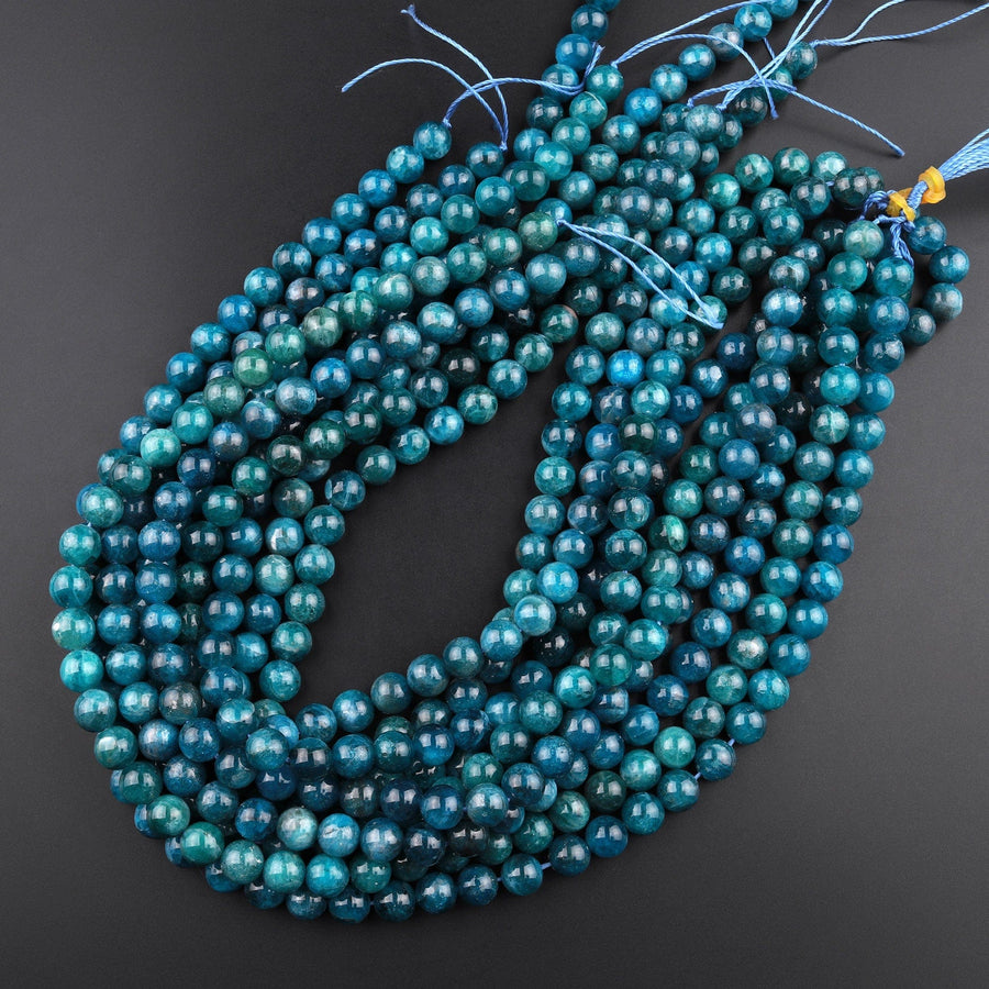Natural Teal Green Apatite 4mm 6mm 8mm 10mm Smooth Round Beads 15.5" Strand