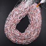 Faceted Natural Peach White Moonstone Labradorite Round Beads 3mm 15.5" Strand
