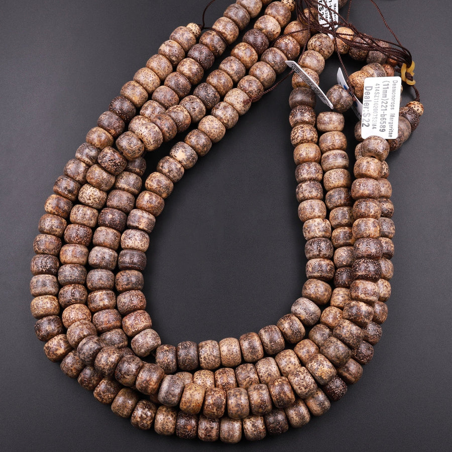 Natural Brown Daemonorops Margaritae Rondelle Beads 12mm "Star and Moon" Bodhi Seed Prayer Beads Meditation Mala Making 15.5" Strand
