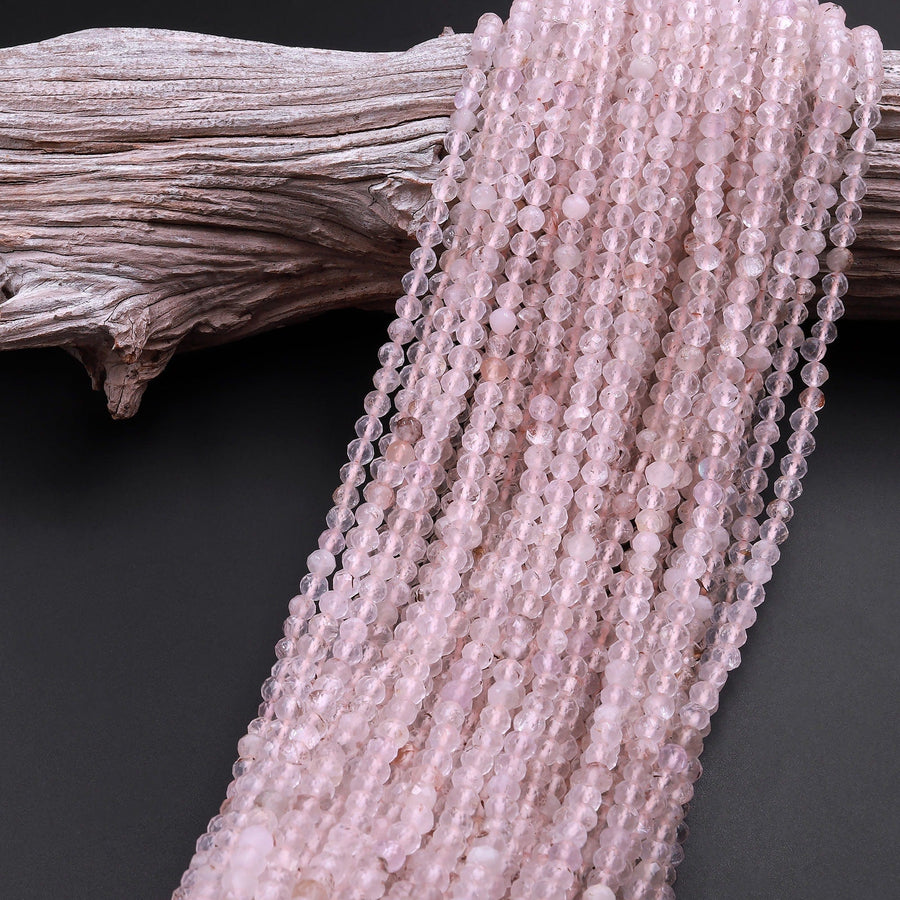 Micro Faceted Natural Quartz Round Beads 3mm 4mm Sparkling Diamond Cut Gemstone 15.5" Strand