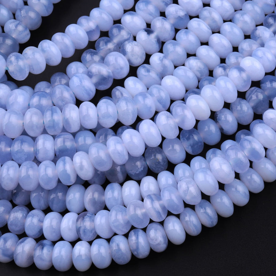 Natural Blue Chalcedony Smooth 5mm 6mm 7mm Rondelle Beads 15.5" Strand