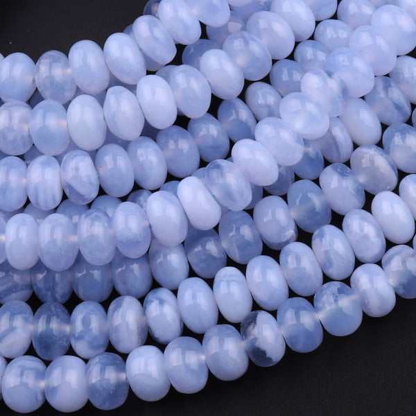 Natural Blue Chalcedony Smooth 5mm 6mm 7mm Rondelle Beads 15.5" Strand