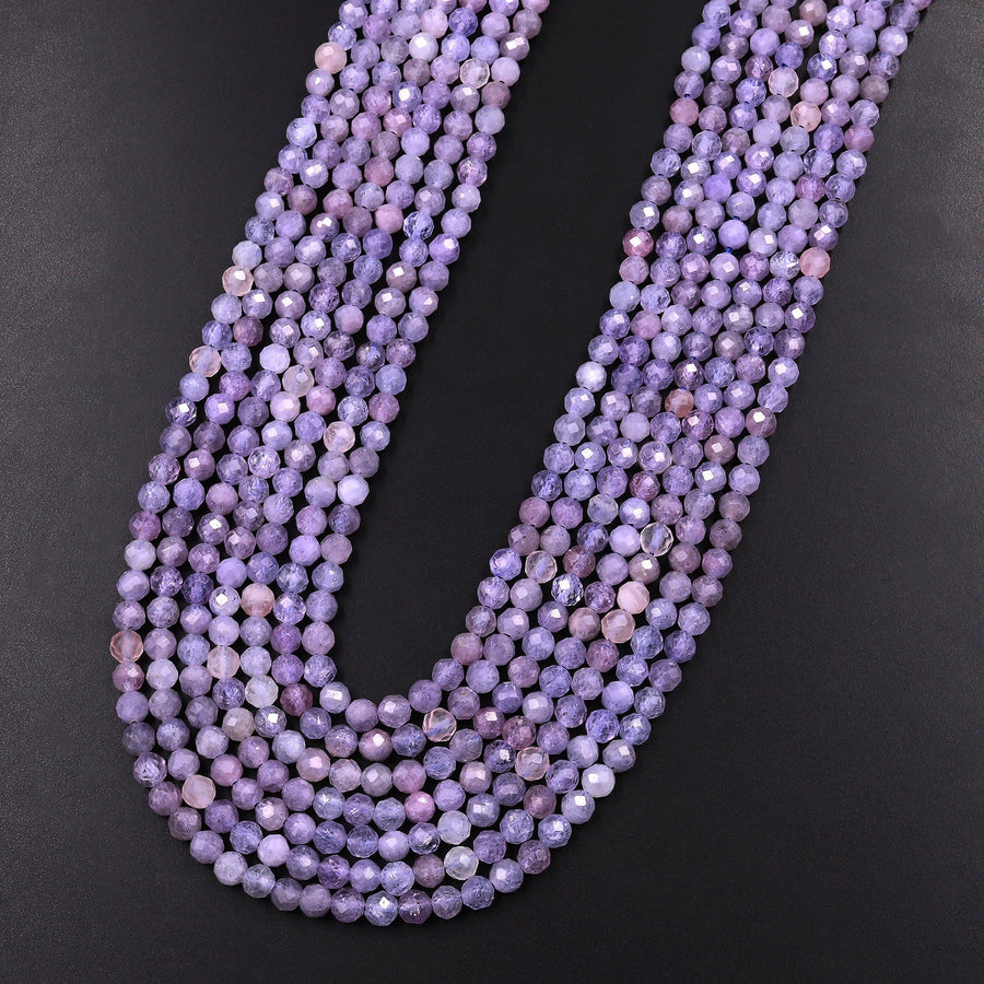 Natural Pink Purple Tanzanite Faceted Round Beads 4mm Micro Laser Cut Real Genuine Gemstone 15.5" Strand