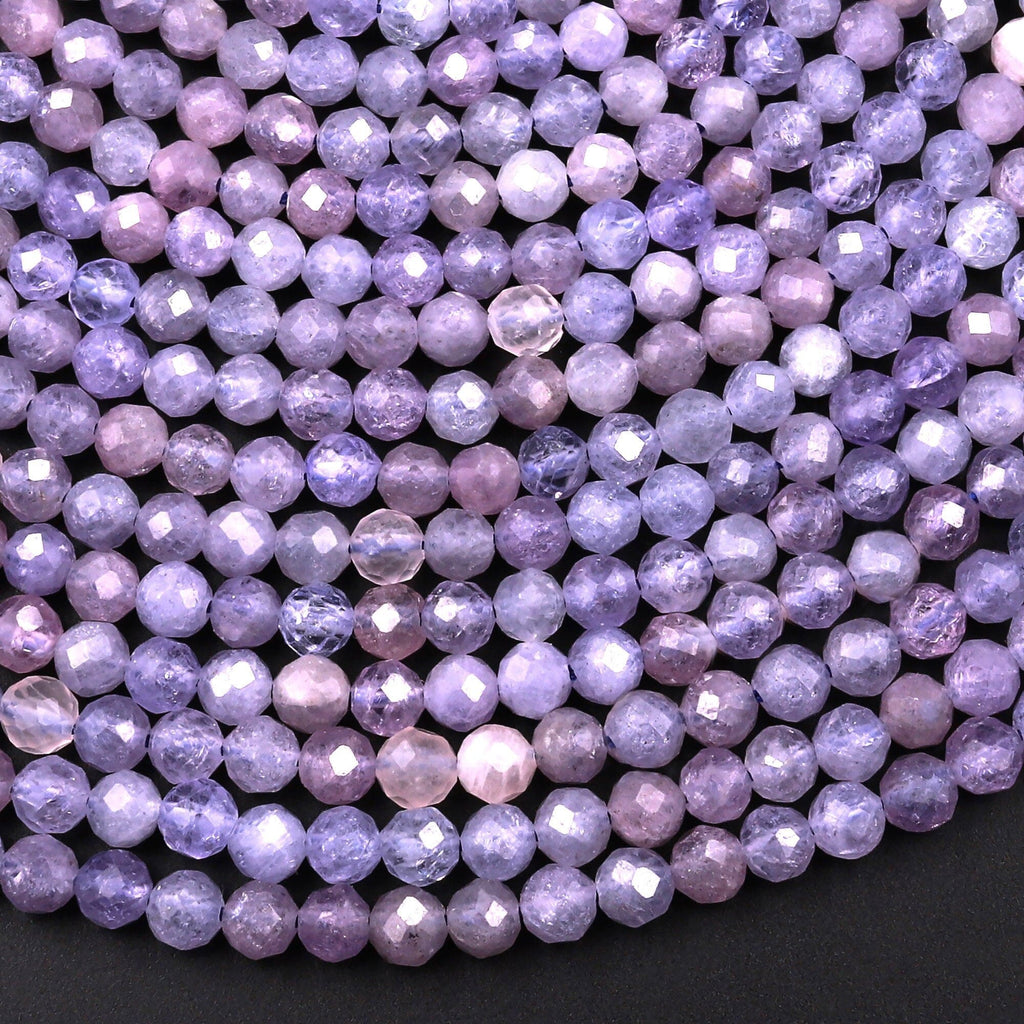 Natural Pink Purple Tanzanite Faceted Round Beads 4mm Micro Laser Cut Real Genuine Gemstone 15.5" Strand