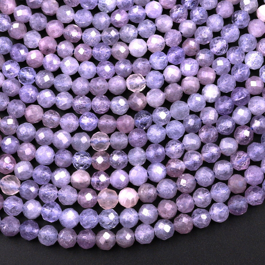 Natural Pink Purple Tanzanite Faceted Round Beads 4mm Micro Laser Cut Real Genuine Gemstone 15.5" Strand