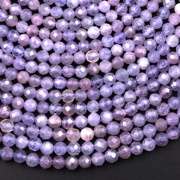 Natural Pink Purple Tanzanite Faceted Round Beads 4mm Micro Laser Cut Real Genuine Gemstone 15.5" Strand