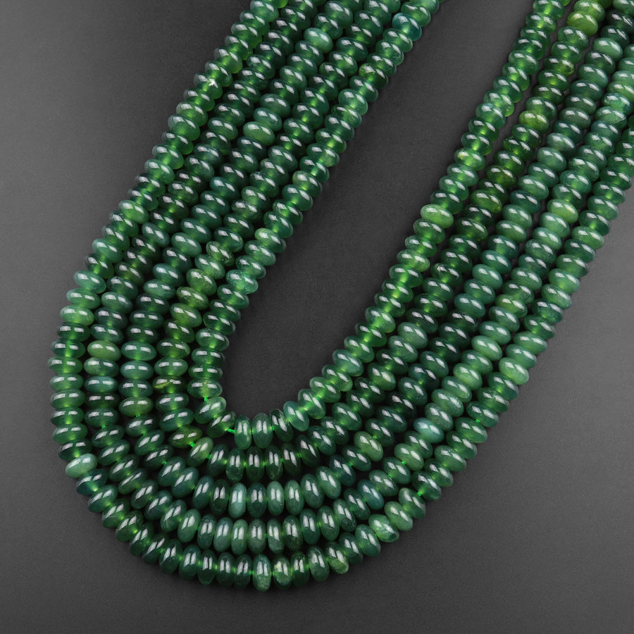 Real Genuine Natural Green Russian Siberian Jade Smooth 6mm 8mm Rondelle Beads 15.5" Strand