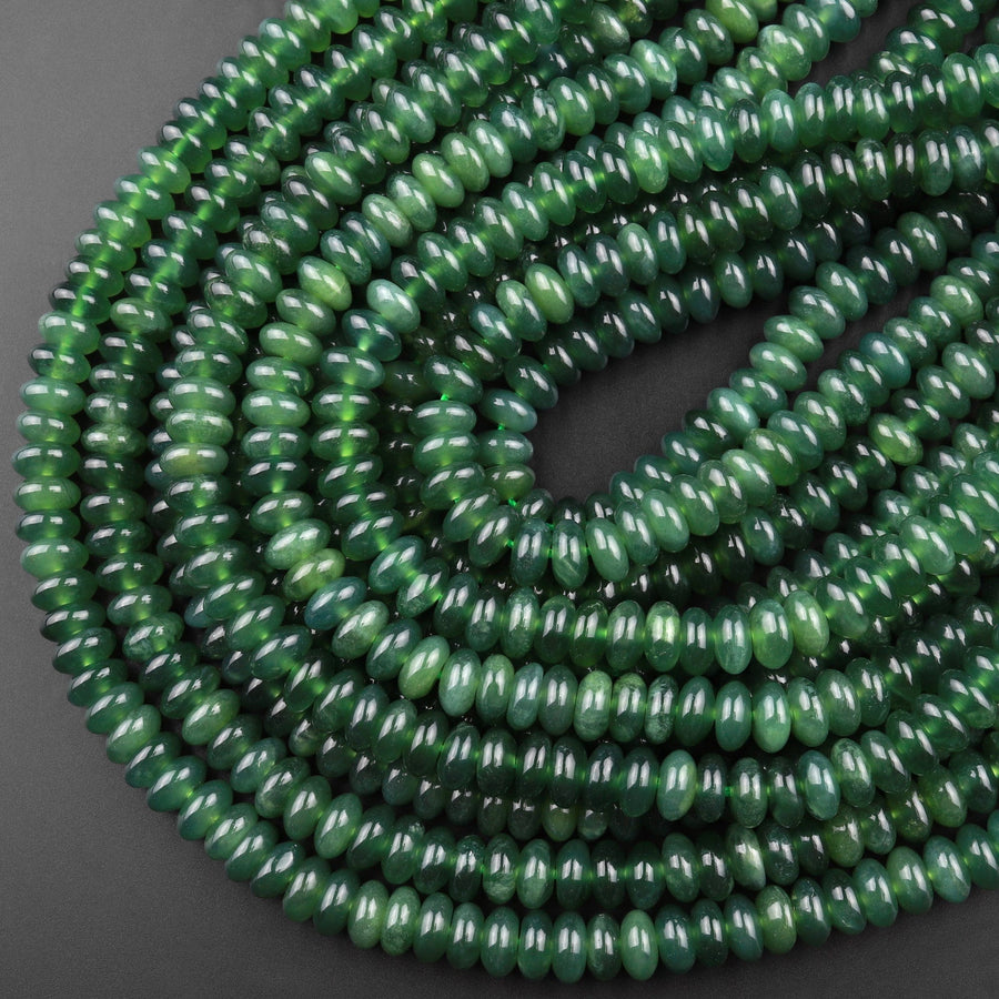 Real Genuine Natural Green Russian Siberian Jade Smooth 6mm 8mm Rondelle Beads 15.5" Strand