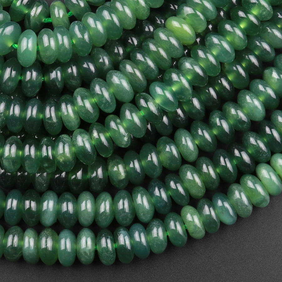 Real Genuine Natural Green Russian Siberian Jade Smooth 6mm 8mm Rondelle Beads 15.5" Strand