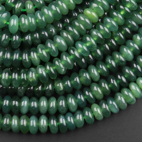 Real Genuine Natural Green Russian Siberian Jade Smooth 6mm 8mm Rondelle Beads 15.5" Strand
