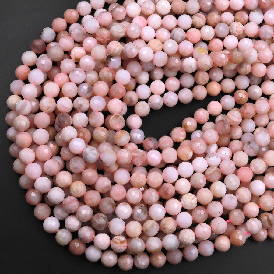 Faceted Natural Peruvian Pink Opal 4mm 6mm 8mm 10mm Round Beads15.5" Strand