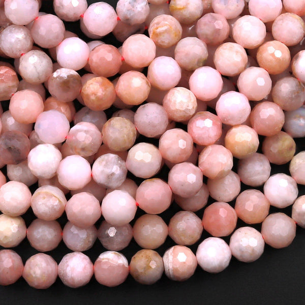 Faceted Natural Peruvian Pink Opal 4mm 6mm 8mm 10mm Round Beads15.5" Strand