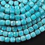 Natural Russian Amazonite Faceted 6mm Cube Dice Square Beads Strand