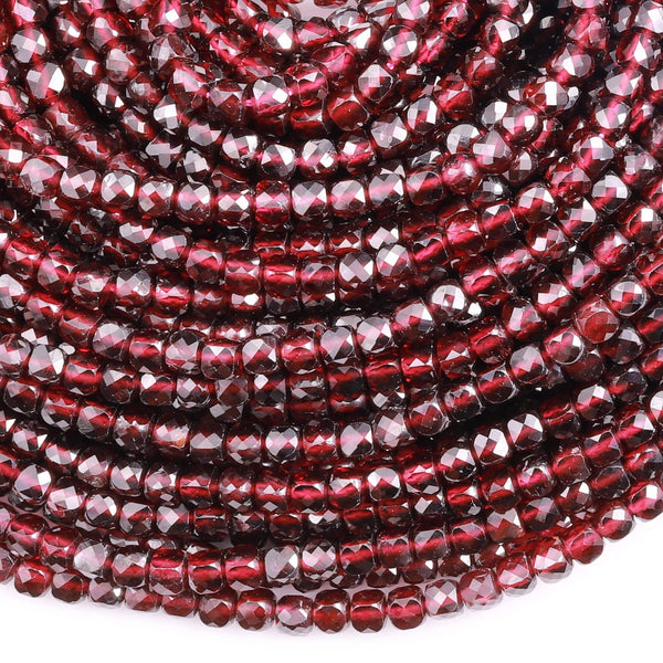 AAA Natural Red Garnet 4mm Faceted Cube Square Dice Beads 15.5" Strand