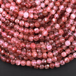 Natural Strawberry Quartz Faceted 4mm Cube Dice Square Beads Micro Faceted Laser Diamond Cut 15.5" Strand