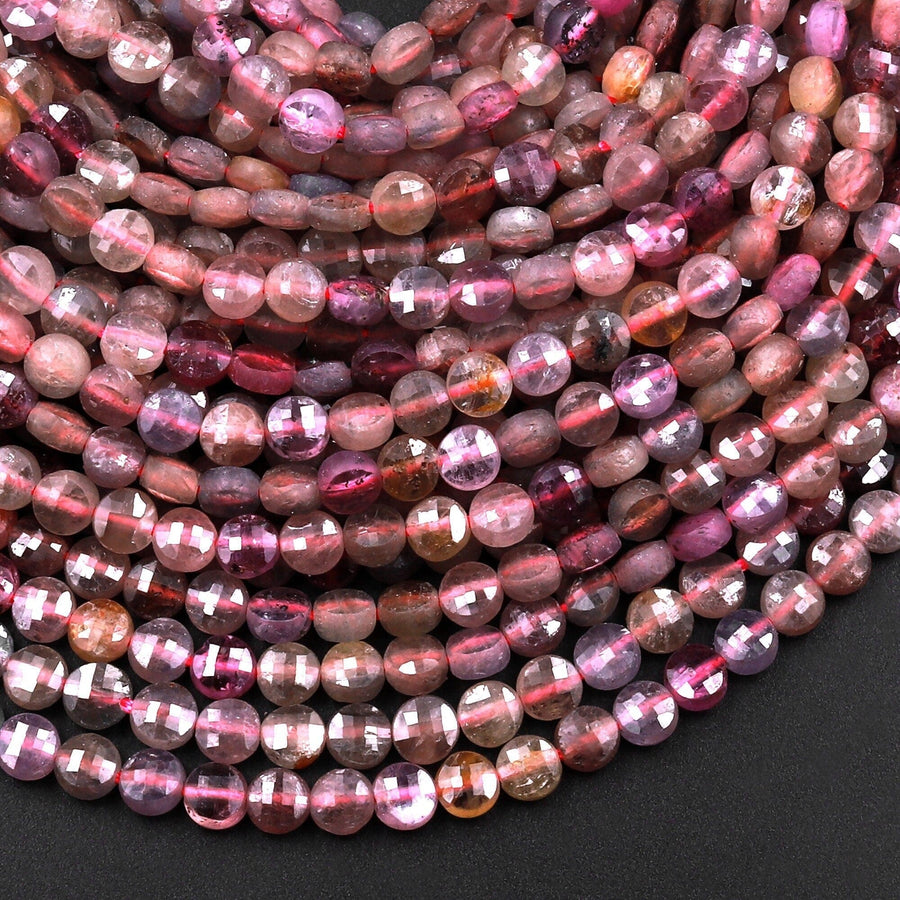 Faceted Natural Sapphire Coin Beads 3mm 4mm Flat Disc Dazzling Micro Diamond Cut 15.5" Strand