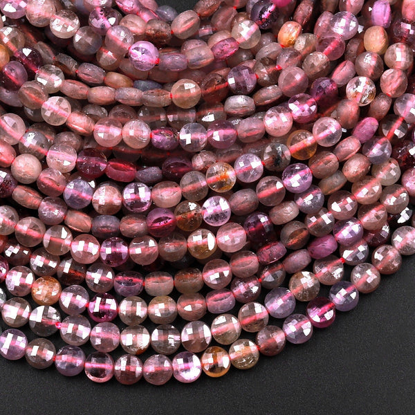 Faceted Natural Sapphire Coin Beads 3mm 4mm Flat Disc Dazzling Micro Diamond Cut 15.5" Strand