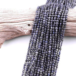 Faceted Natural Blue Sapphire Coin Beads 3mm 4mm Flat Disc Dazzling Micro Diamond Cut 15.5" Strand