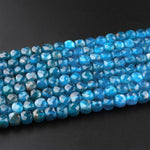 Natural Blue Apatite Faceted 4mm Cube Beads Gemstone Dice 15.5" Strand