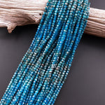 Natural Blue Apatite Faceted 4mm Cube Beads Gemstone Dice 15.5" Strand