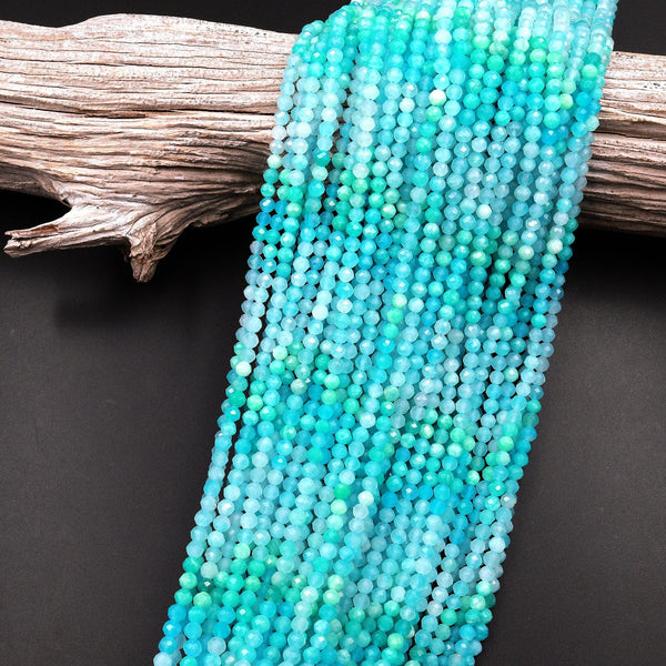 AAA Peruvian Amazonite 4mm Faceted Round Beads Multi Shaded Natural Sea Blue Gemstone Micro Laser Diamond Cut 15.5" Strand