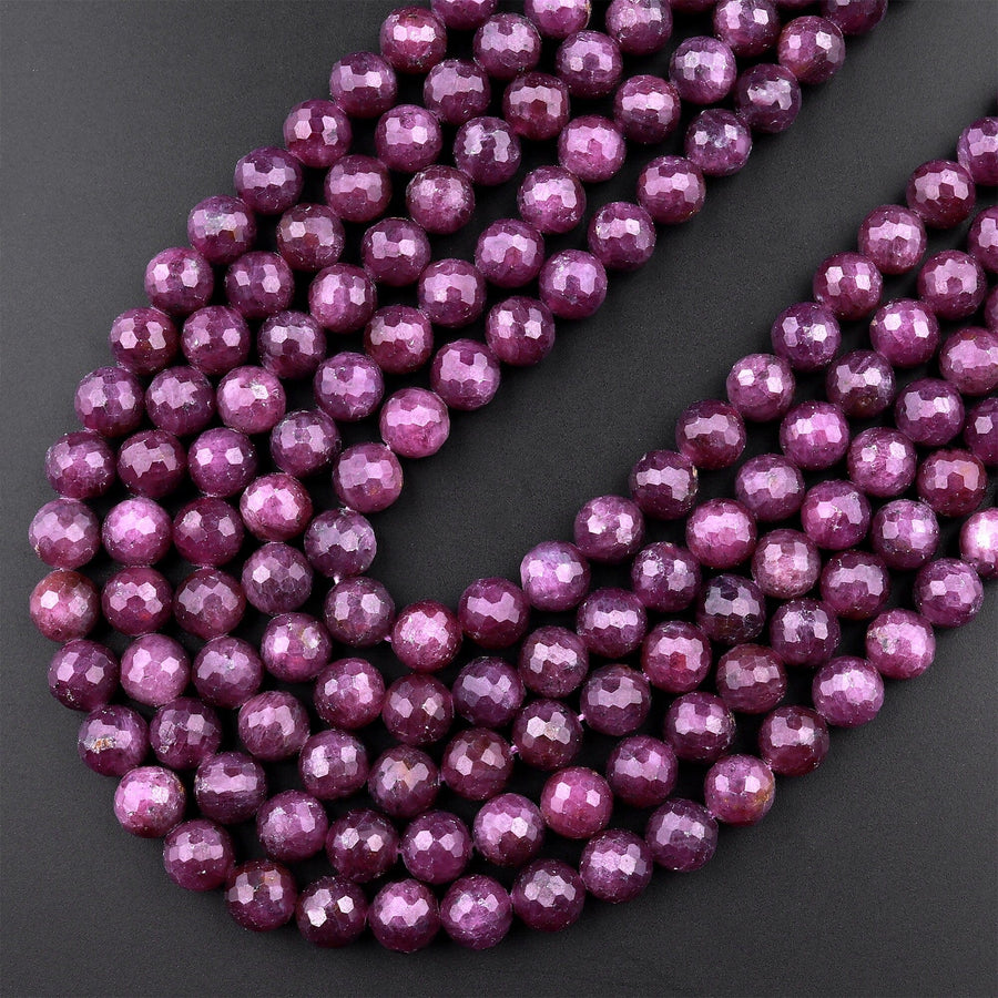AAA Real Genuine Natural Purple Red Ruby Gemstone Faceted 3mm 4mm 5mm 6mm 7mm 8mm 9mm Round Beads 15.5" Strand