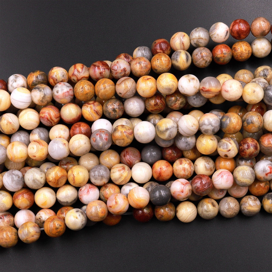 Natural Crazy Lace Agate Smooth 4mm 6mm 8mm 10mm Round Beads Red Yellow Gemstone 15.5" Strand
