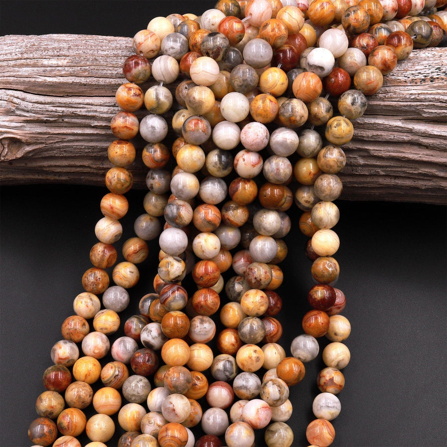 Natural Crazy Lace Agate Smooth 4mm 6mm 8mm 10mm Round Beads Red Yellow Gemstone 15.5" Strand