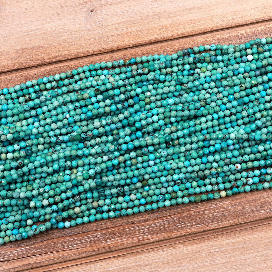 Natural Turquoise 3mm Faceted Round Beads Real Genuine Bright Aqua Blue Turquoise Micro Diamond Cut 15.5" Strand