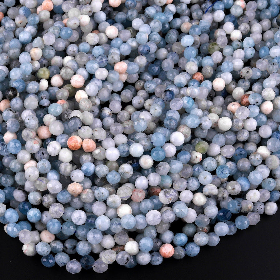 Natural Aquamarine Faceted 6mm Rounded Briolette Teardrop Beads Good For Earrings 15.5" Strand