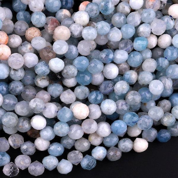 Natural Aquamarine Faceted 6mm Rounded Briolette Teardrop Beads Good For Earrings 15.5" Strand