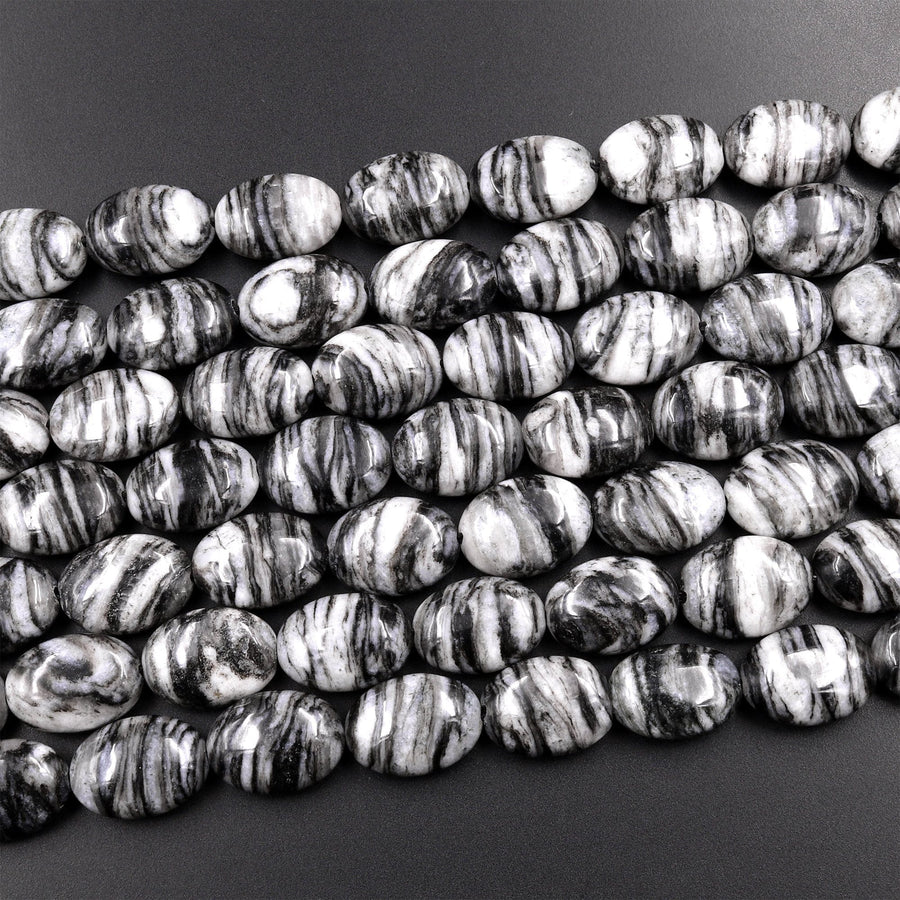 AAA Natural Black Web Jasper Oval Beads 10x14mm 15.5" Strand