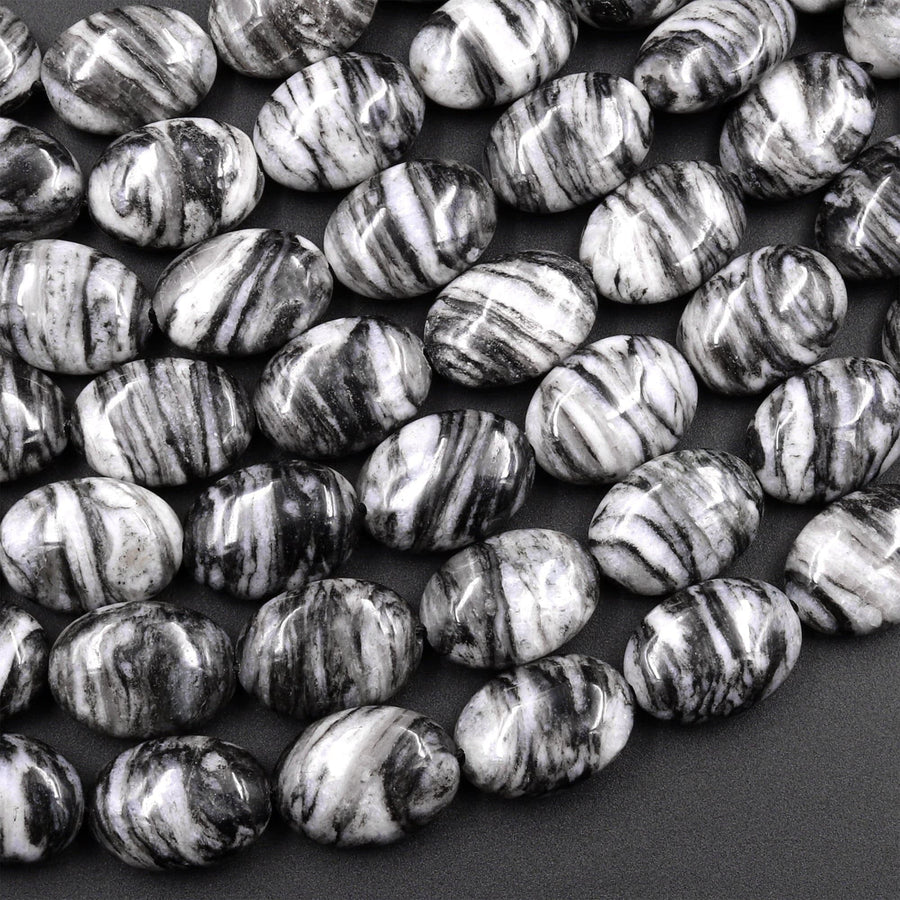 AAA Natural Black Web Jasper Oval Beads 10x14mm 15.5" Strand