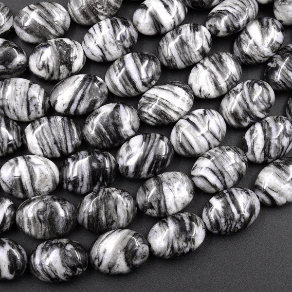 AAA Natural Black Web Jasper Oval Beads 10x14mm 15.5" Strand