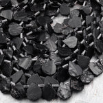 Raw Natural Black Tourmaline Beads Teardrop Shape Real Genuine Black Tourmaline Crystal Gemstones 15.5" Strand