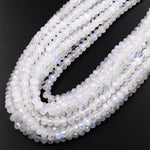 AAA Natural Rainbow Moonstone Faceted Rondelle Beads 4mm 6mm 8mm 10mm High Quality Blue Flashes 15.5" Strand