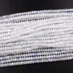 AAA Natural Rainbow Moonstone Faceted Rondelle Beads 4mm 6mm 8mm 10mm High Quality Blue Flashes 15.5" Strand