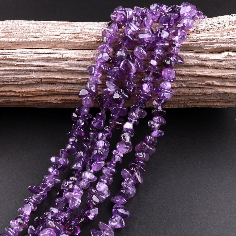 Natural Purple Amethyst Freeform Chip Pebble Nugget Beads Gemstone 15.5" Strand