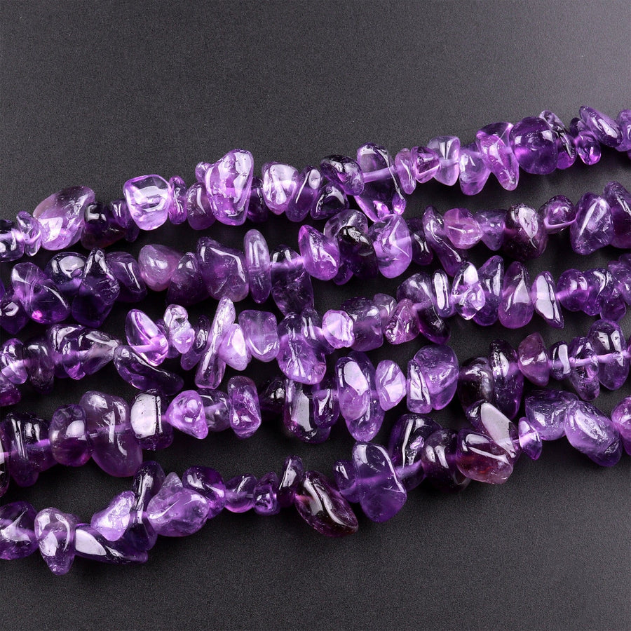Natural Purple Amethyst Freeform Chip Pebble Nugget Beads Gemstone 15.5" Strand