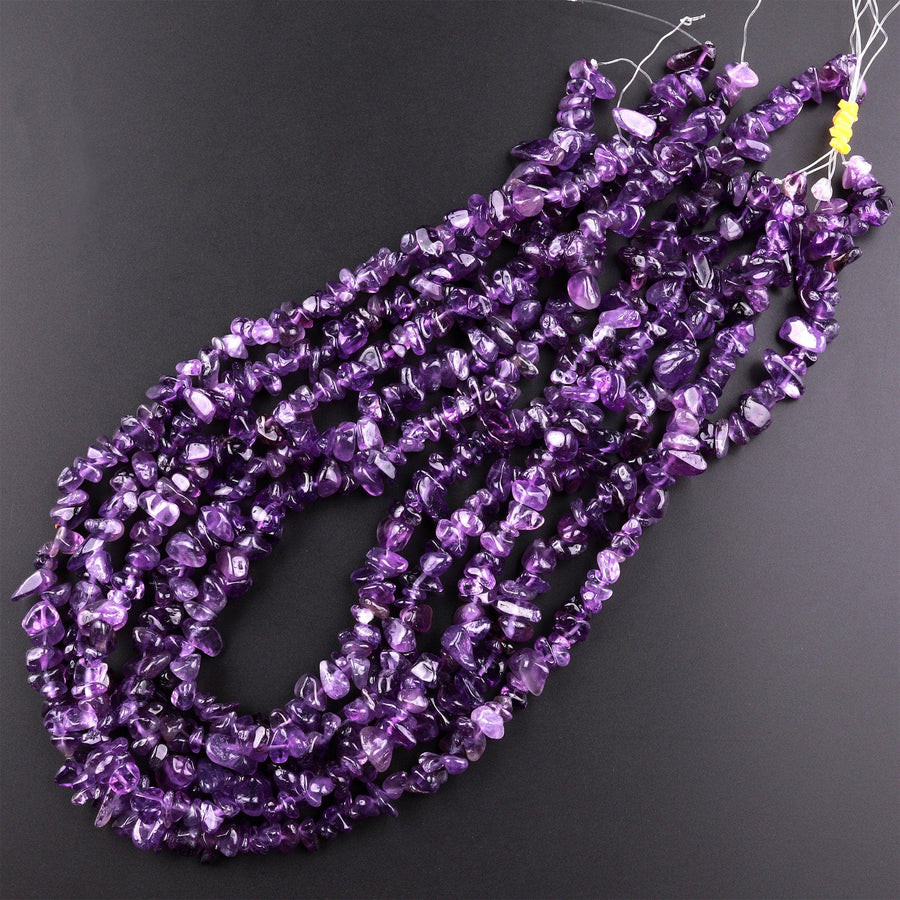 Natural Purple Amethyst Freeform Chip Pebble Nugget Beads Gemstone 15.5" Strand