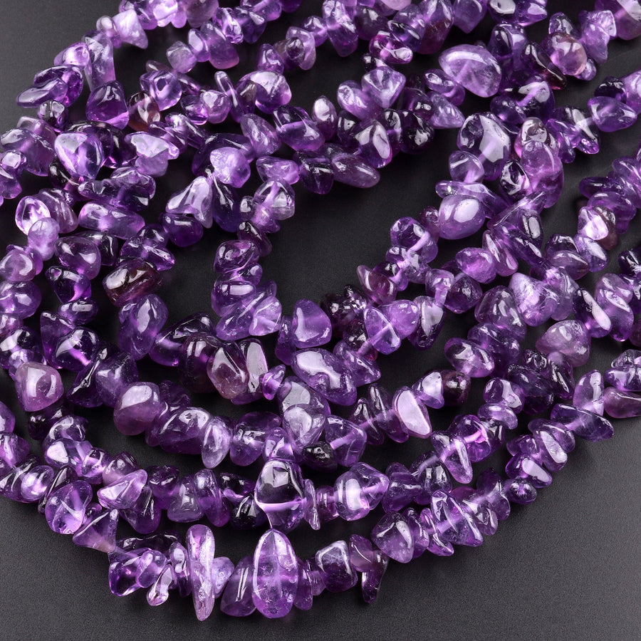 Natural Purple Amethyst Freeform Chip Pebble Nugget Beads Gemstone 15.5" Strand