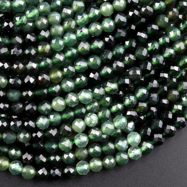 Faceted Russian Green Jade 4mm Round Beads Micro Cut Natural Gemstone 15.5" Strand
