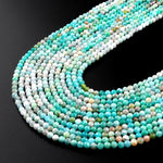 Peruvian Amazonite 3mm Faceted Round Beads Multi Shaded Natural Sea Blue Green Gemstone Micro Laser Diamond Cut 15.5" Strand
