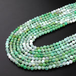 Micro Faceted Natural Australian Green Chrysoprase Faceted Round 3mm 4mm Beads Diamond Cut Gemstone Beads 15.5" Strand