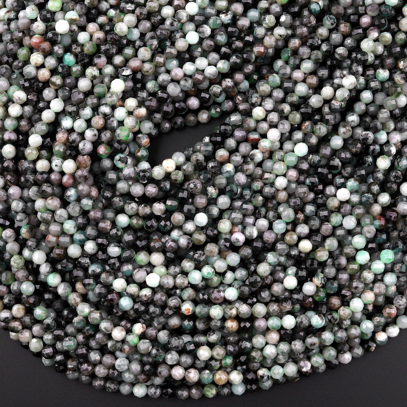 Real Genuine Natural Green Emerald Gemstone Faceted 4mm Round Beads Laser Diamond Cut Gemstone May Birthstone 15.5" Strand