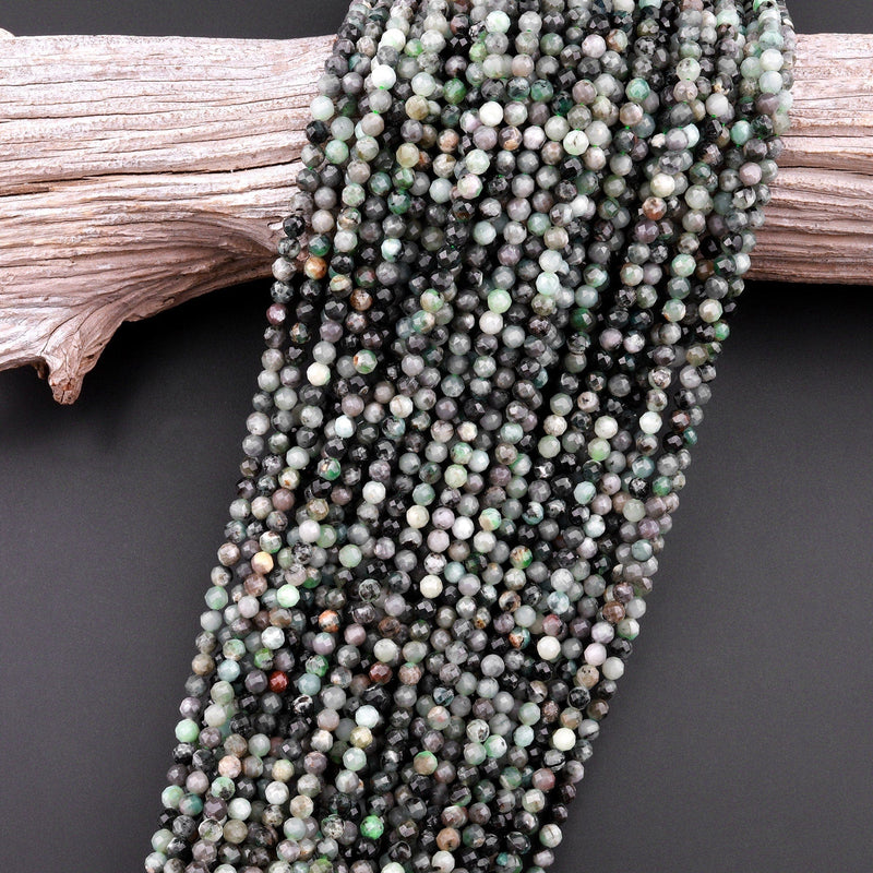 Real Genuine Natural Green Emerald Gemstone Faceted 4mm Round Beads Laser Diamond Cut Gemstone May Birthstone 15.5" Strand